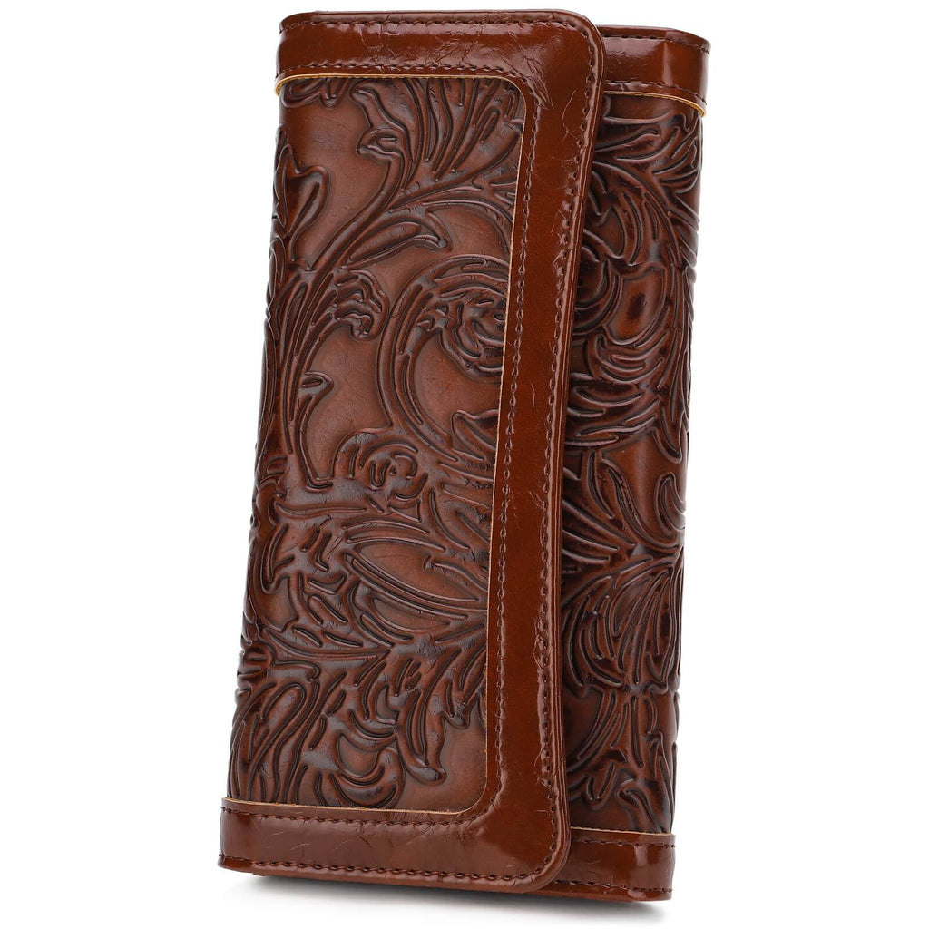 Orchid Embossed Tri-fold long wallet-COFFEE Embossed Tri-fold long wallet