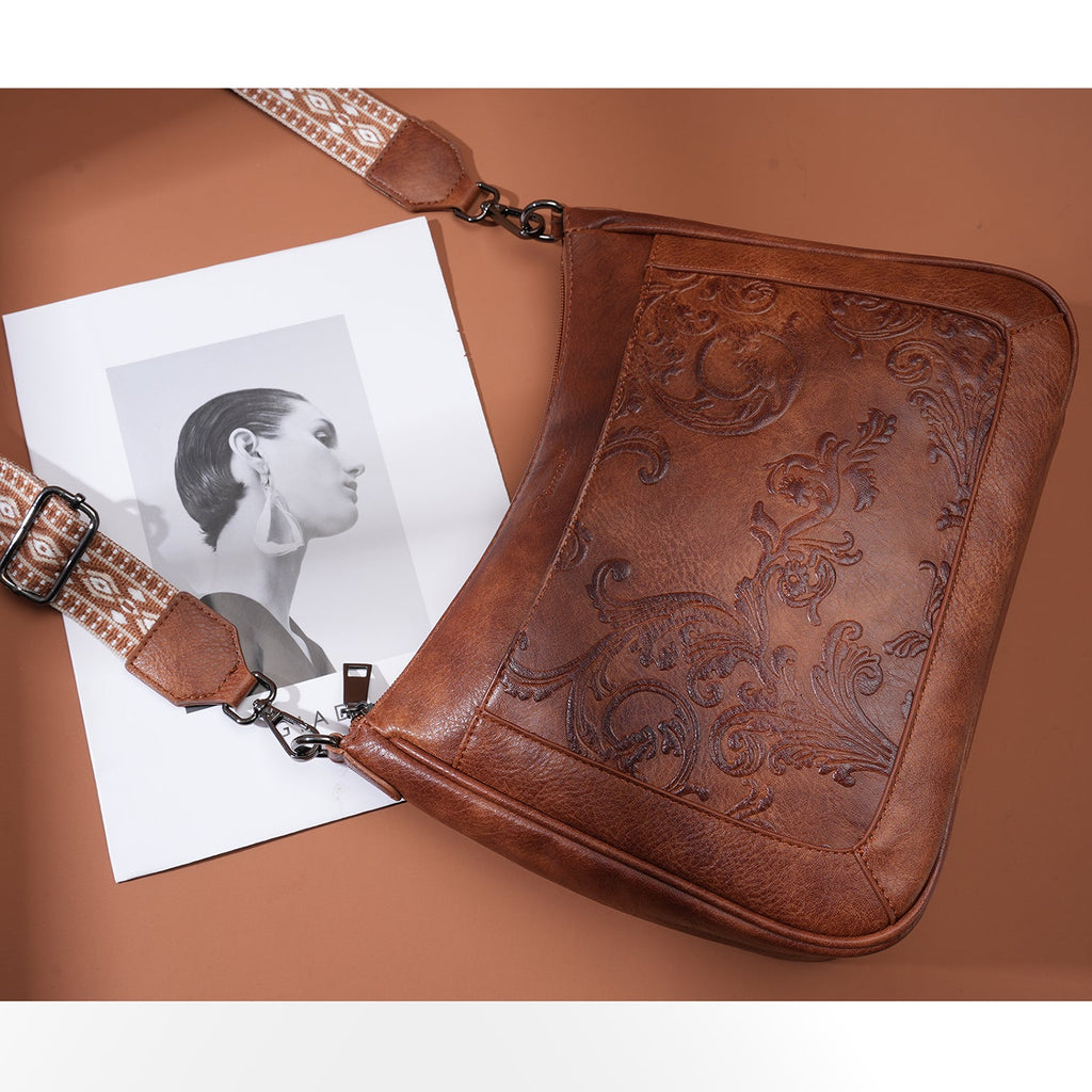 Embossed Flower Crossbody Bags for Women, Brown APHISON