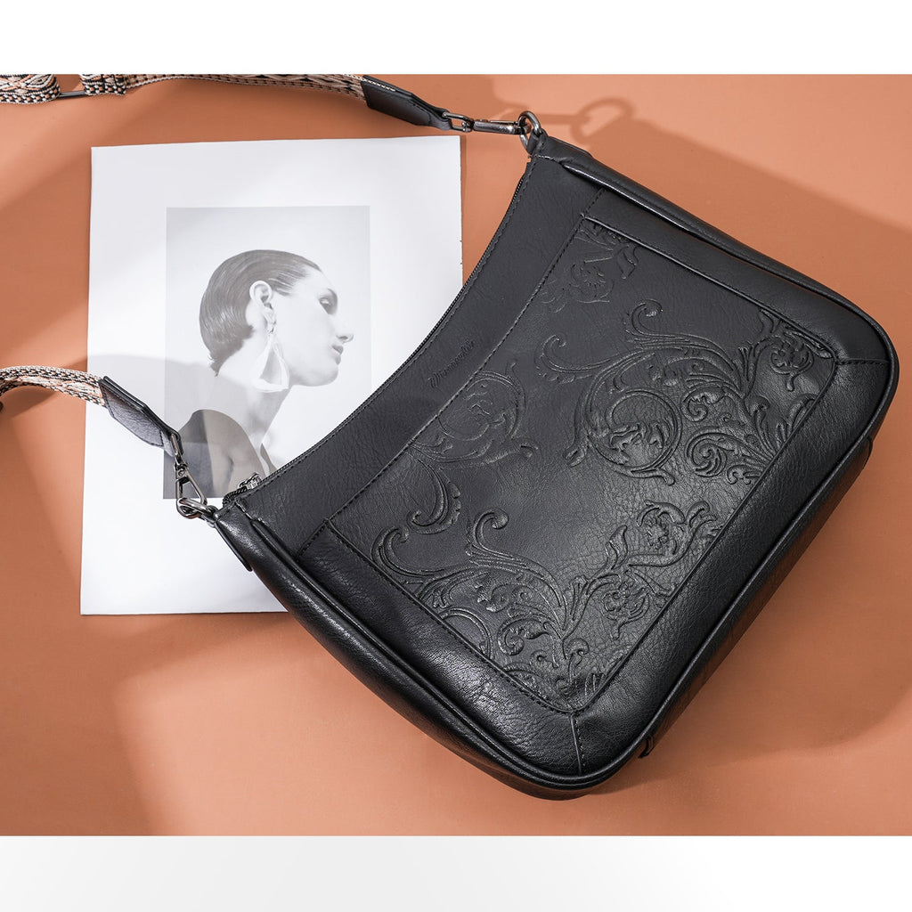 Embossed Flower Crossbody Bags for Women, Black APHISON