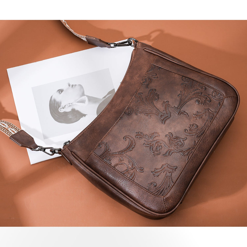 Embossed Flower Crossbody Bags for Women, Coffee APHISON