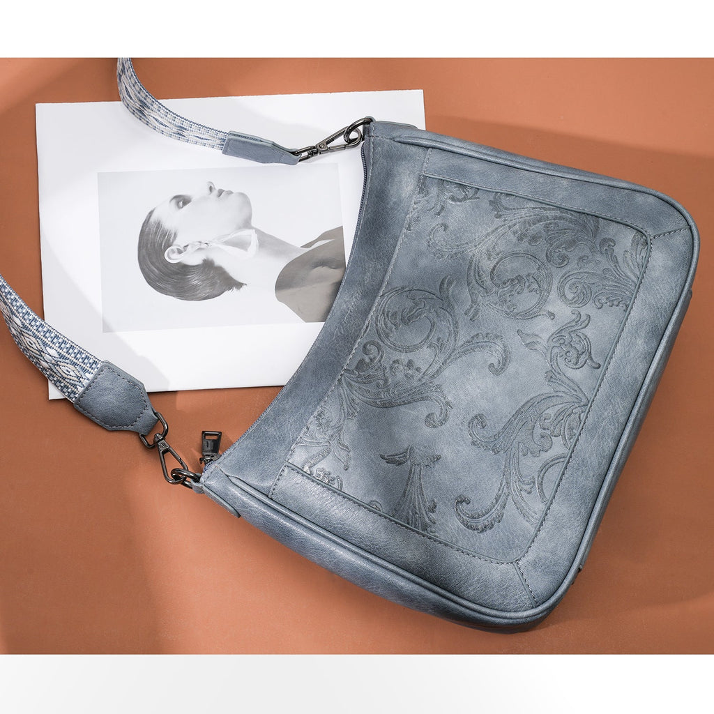 Embossed Flower Crossbody Bags for Women, Blue APHISON