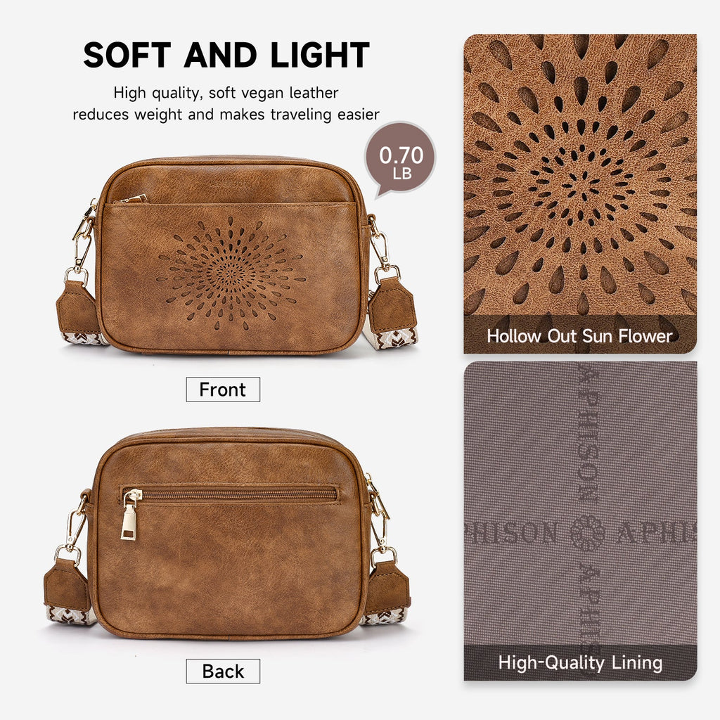 APHISON Sunflower Quilted Crossbody Bags for Women Trendy, Brown APHISON