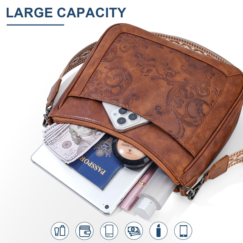 Embossed Flower Crossbody Bags for Women, Brown APHISON