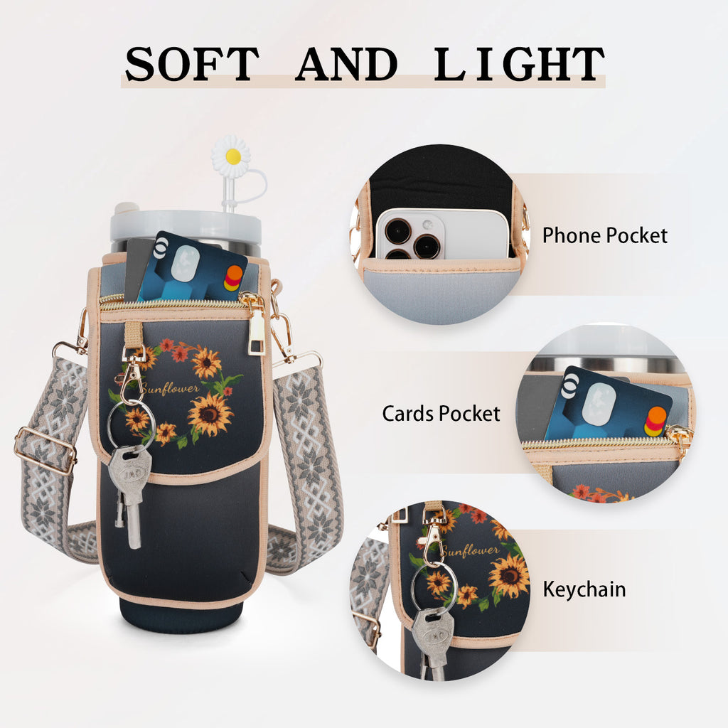 Water Bottle Carrier Bag for Stanley 40 oz Tumbler with Phone Pocket Purses Water Bottle Holder with Adjustable Wide Strap, 87A GREEN-BLUE APHISON