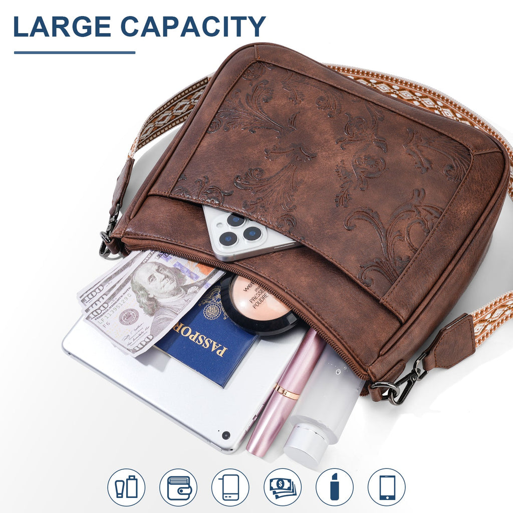 Embossed Flower Crossbody Bags for Women, Coffee APHISON