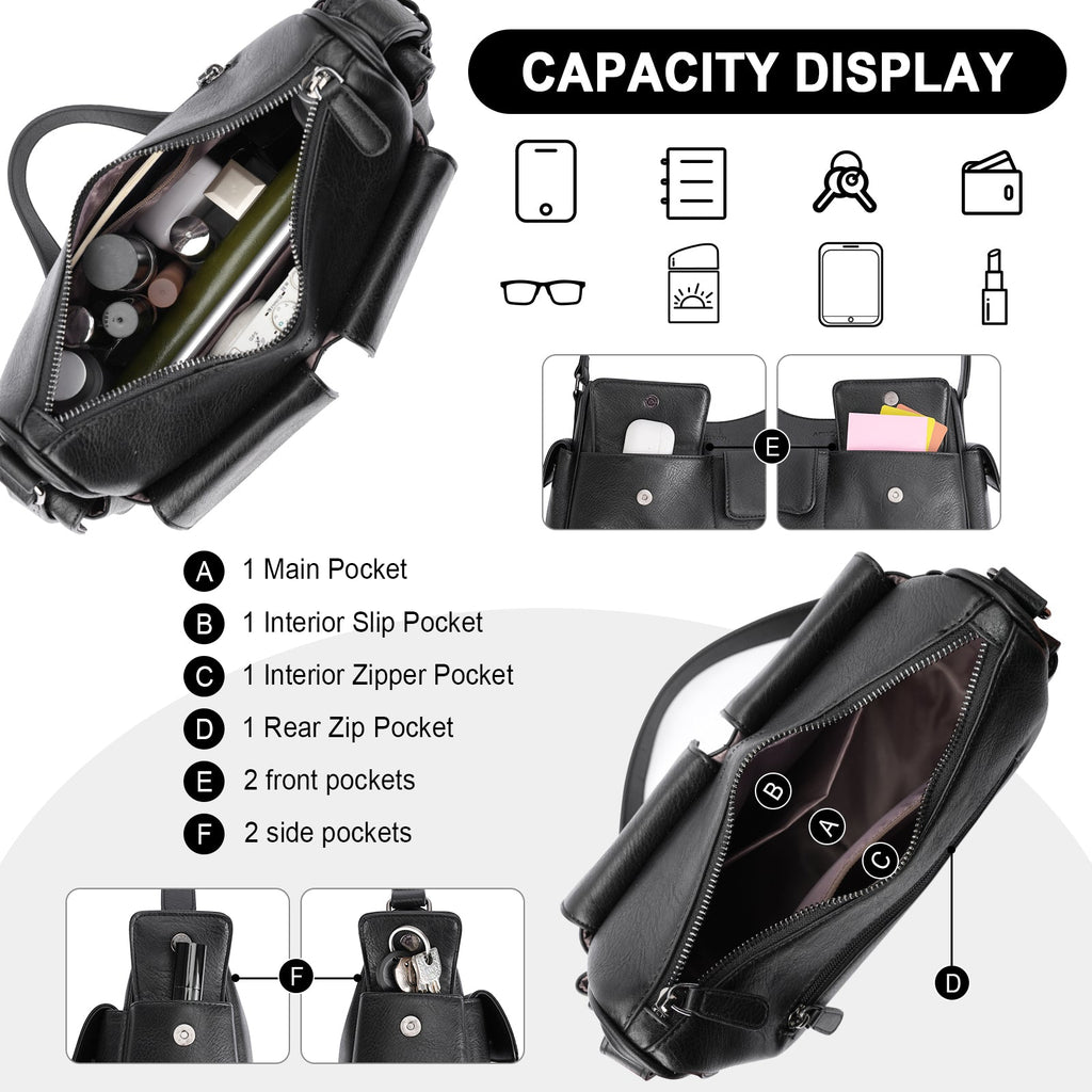 APHISON Shoulder Bag for Women, Vegan Leather Crossbody Purses, Black APHISON