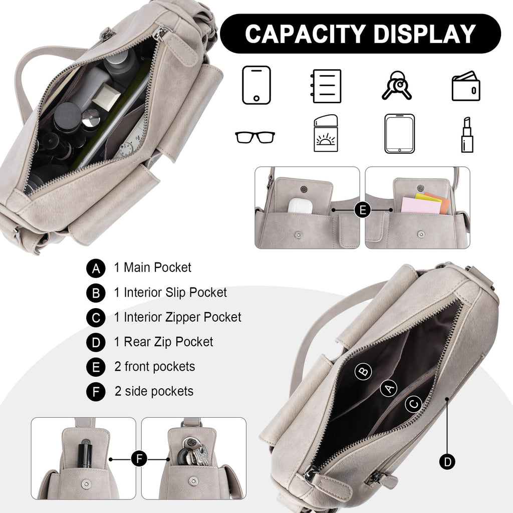 APHISON Shoulder Bag for Women, Vegan Leather Crossbody Purses, Gray APHISON