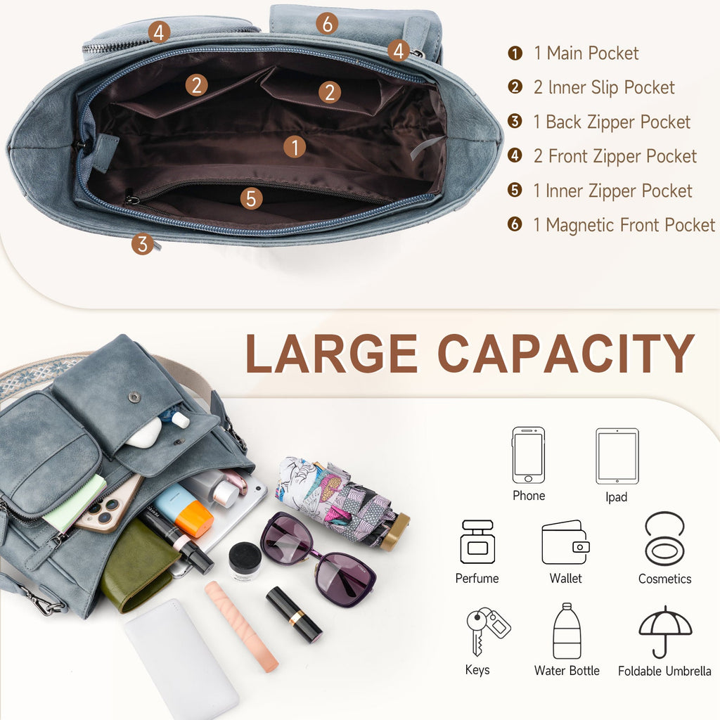 Crossbody Bags for Women Trendy with Multiple Pockets, Blue APHISON