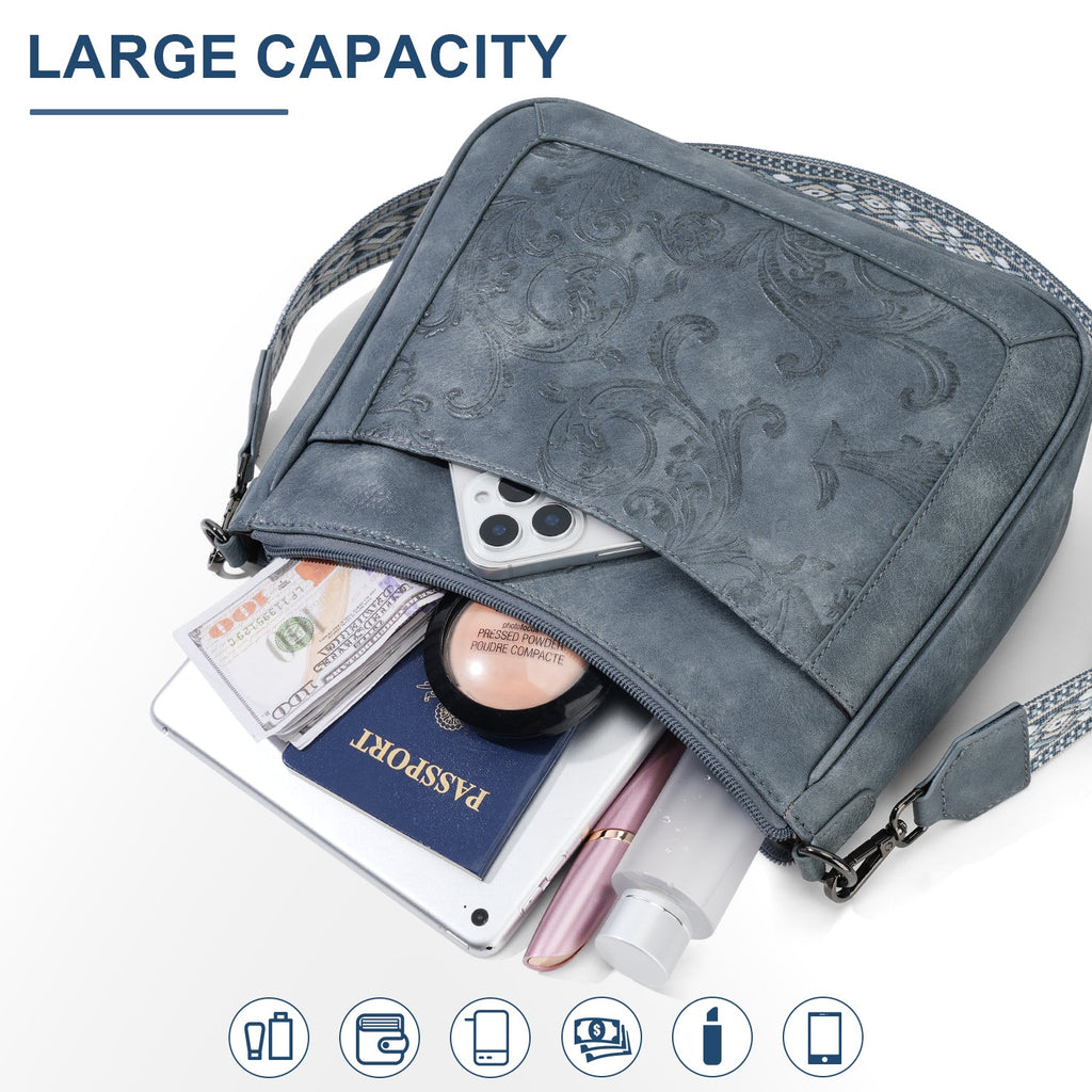 Embossed Flower Crossbody Bags for Women, Blue APHISON