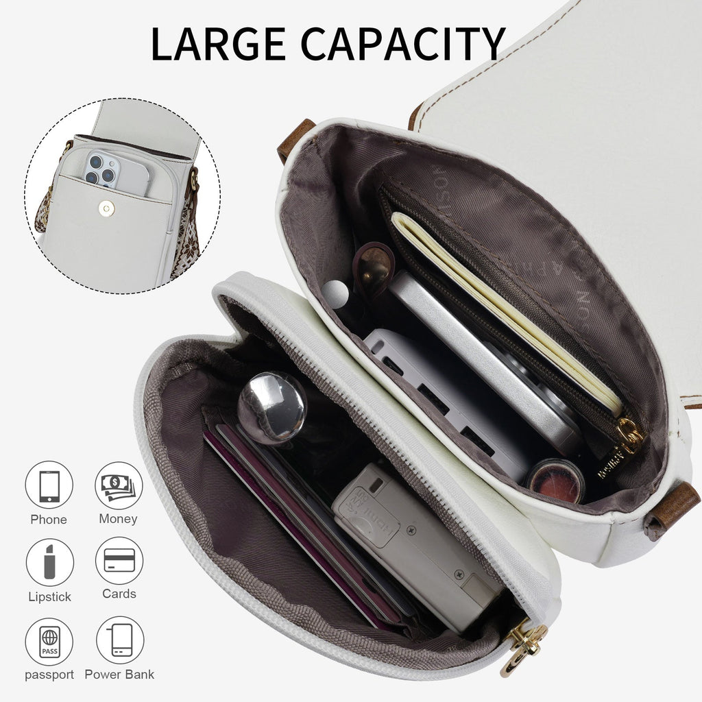 APHISON Small Crossbody Bags, Cell Phone Purse, White Plus Brown APHISON