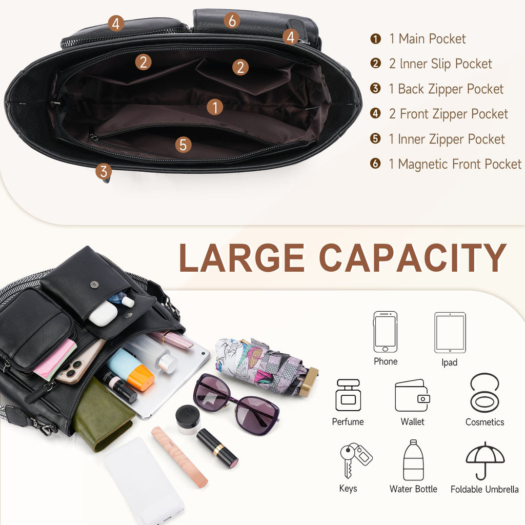 Crossbody Bags for Women Trendy with Multiple Pockets, Black APHISON