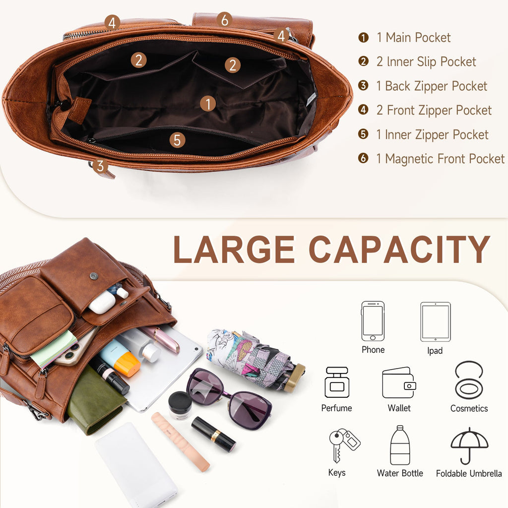 Crossbody Bags for Women Trendy with Multiple Pockets, Brown APHISON