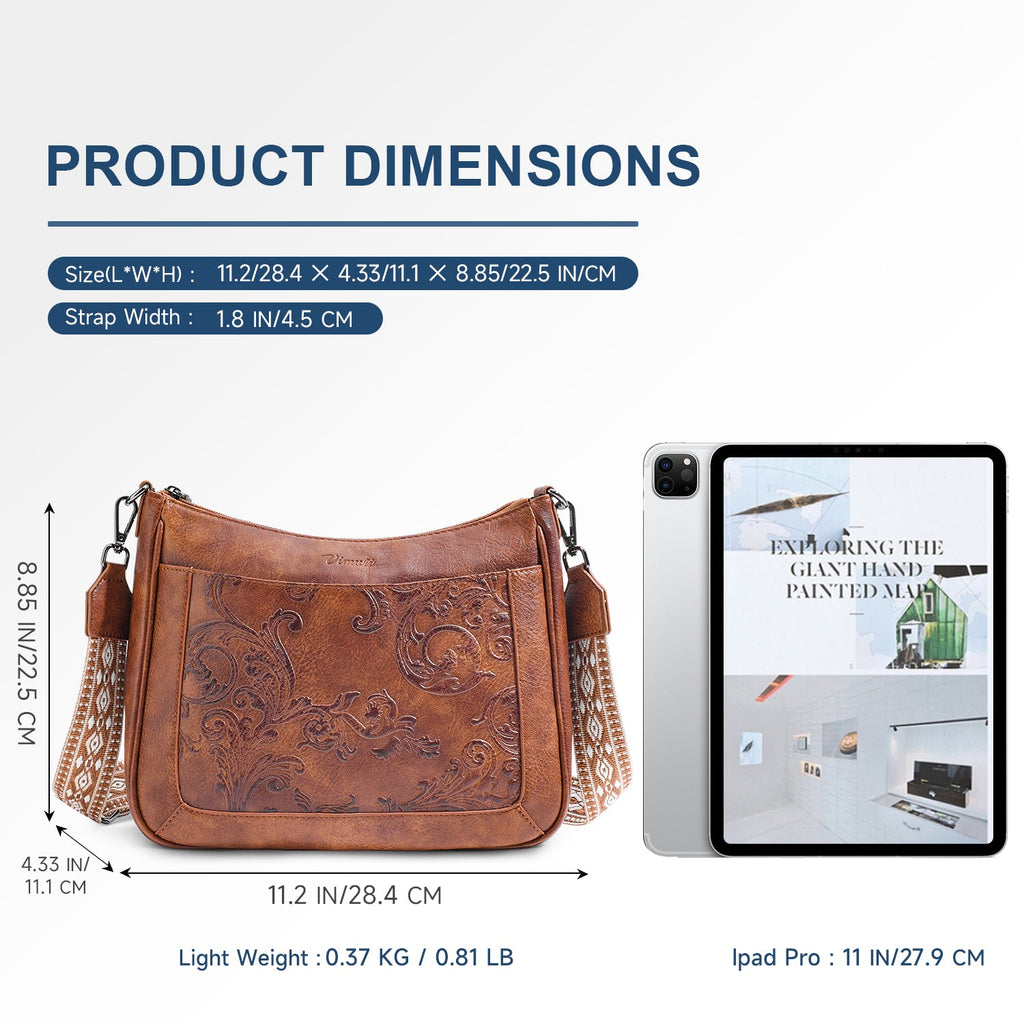 Embossed Flower Crossbody Bags for Women, Brown APHISON