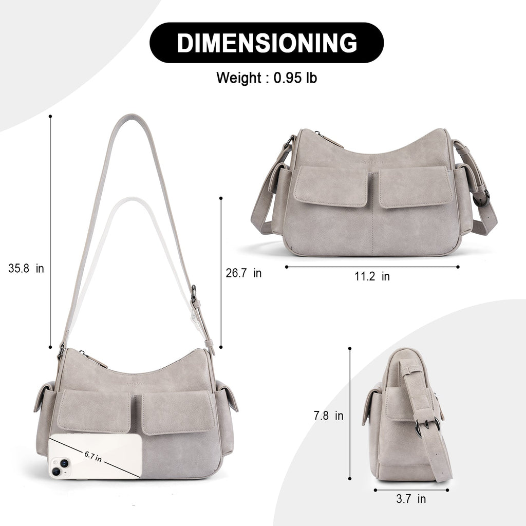 APHISON Shoulder Bag for Women, Vegan Leather Crossbody Purses, Gray APHISON