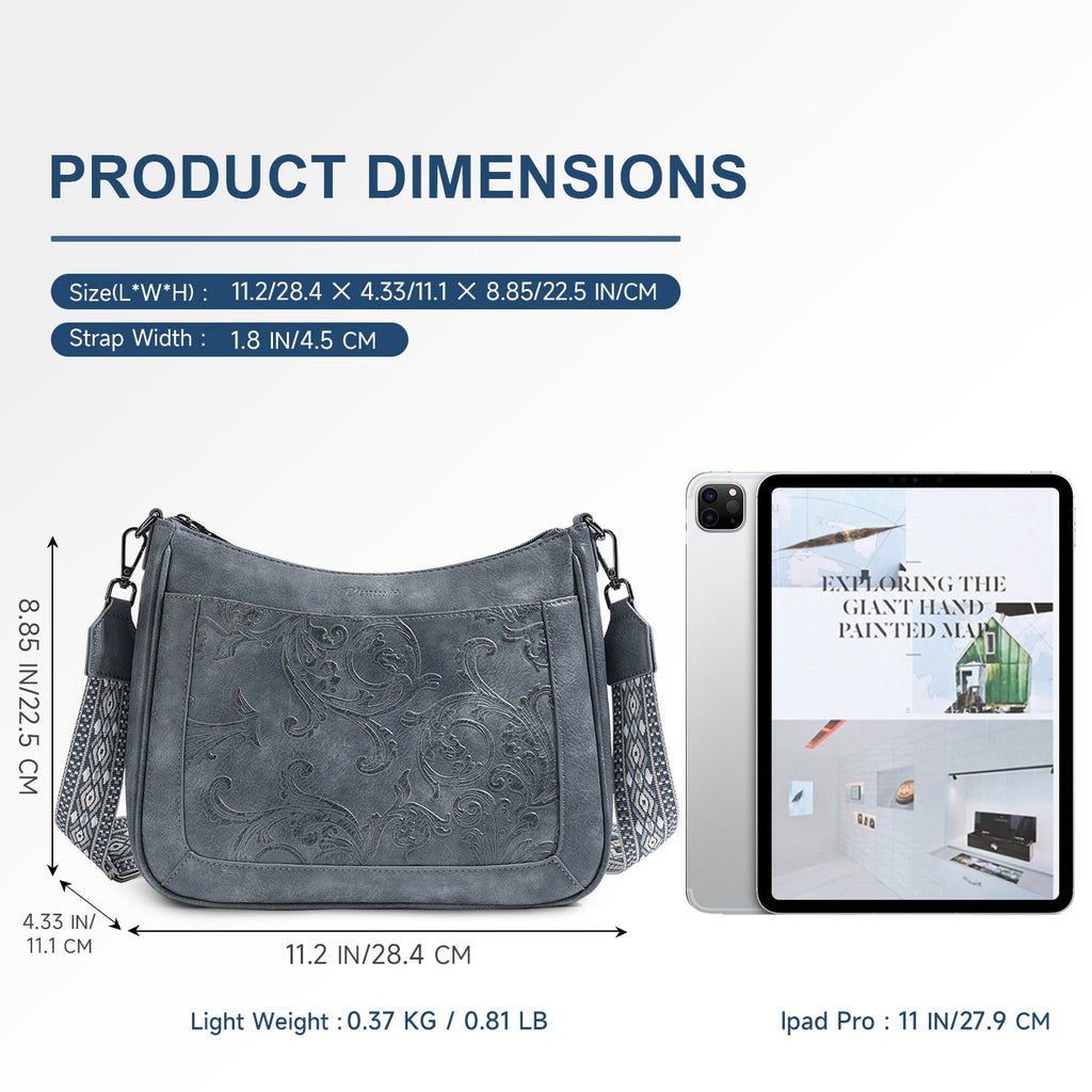 Embossed Flower Crossbody Bags for Women, Blue APHISON