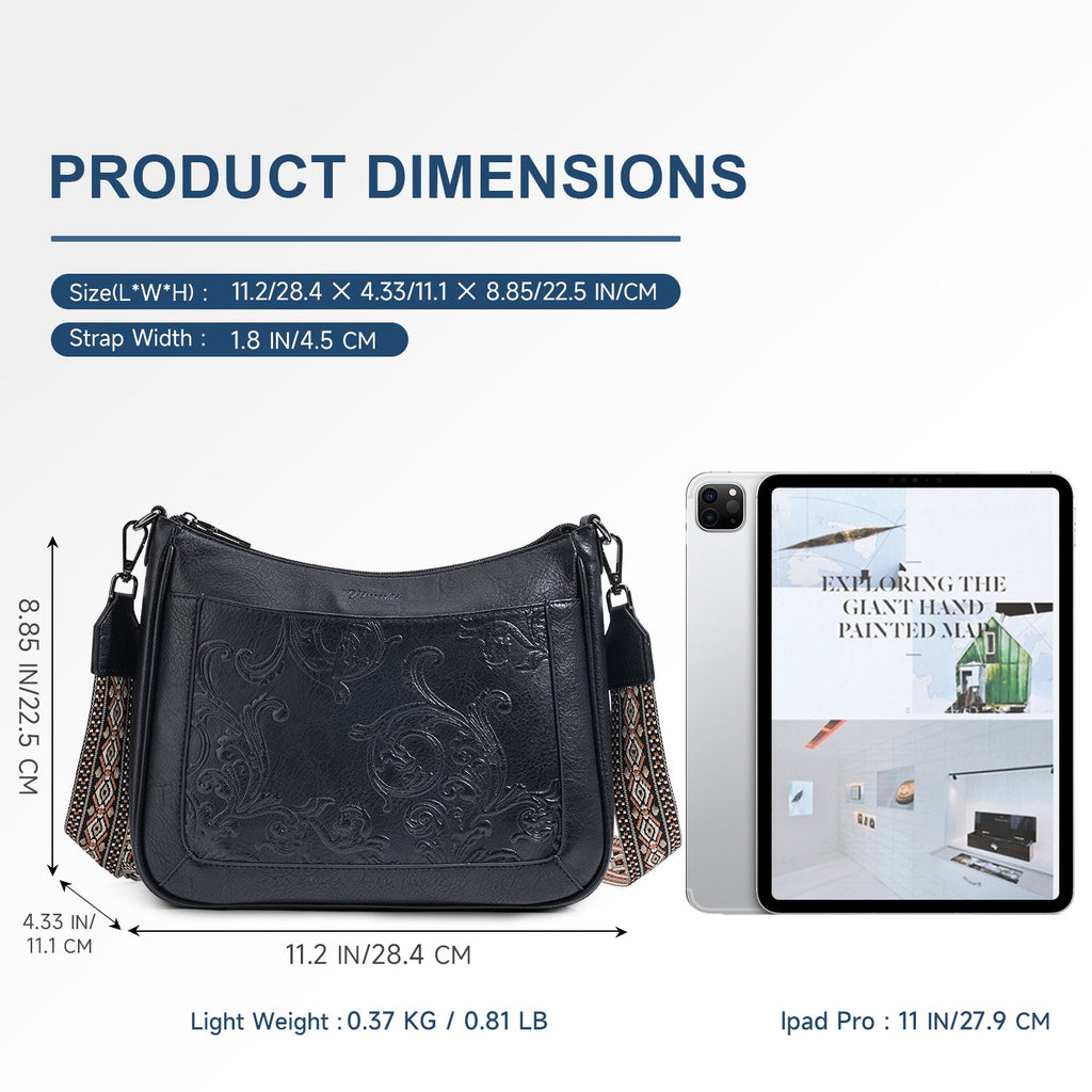 Embossed Flower Crossbody Bags for Women, Black APHISON