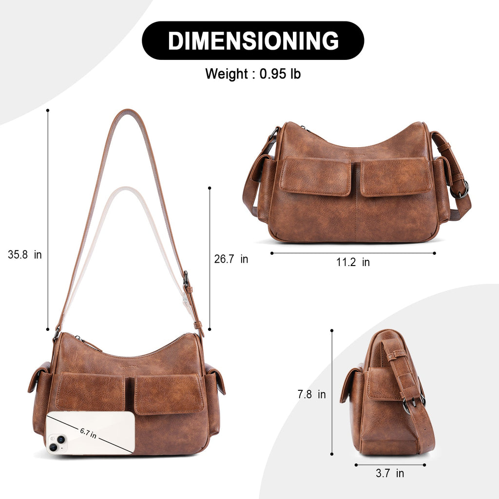 APHISON Shoulder Bag for Women, Vegan Leather Crossbody Purses, Brown APHISON