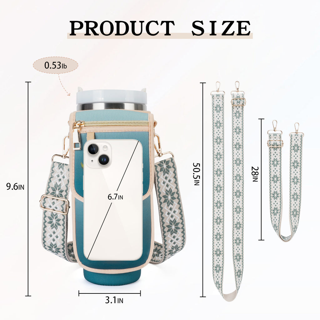 Water Bottle Carrier Bag for Stanley 40 oz Tumbler with Phone Pocket Purses Water Bottle Holder with Adjustable Wide Strap, 87A GREEN-BLUE APHISON
