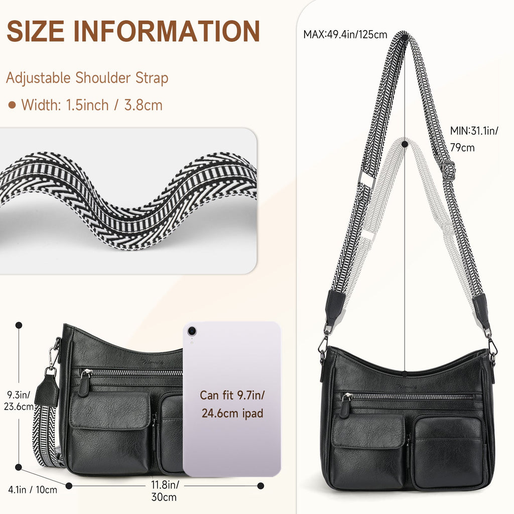 Crossbody Bags for Women Trendy with Multiple Pockets, Black APHISON