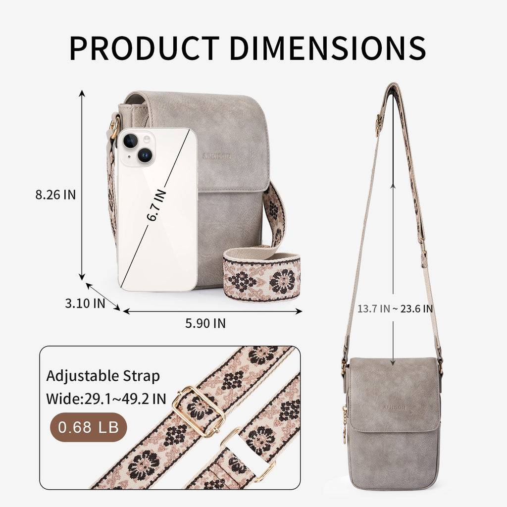 APHISON Small Crossbody Bags, Cell Phone Purse, Gray APHISON