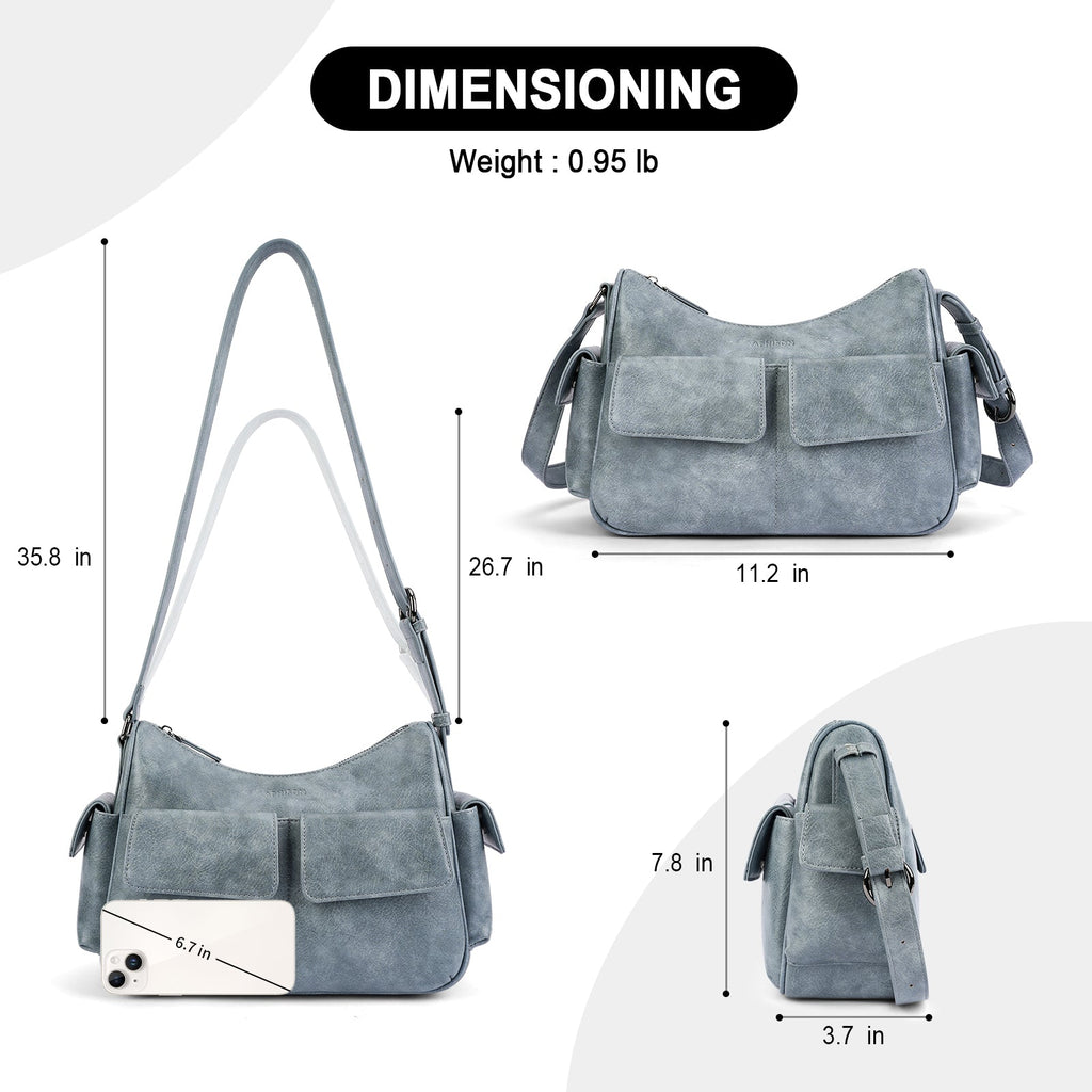 APHISON Shoulder Bag for Women, Vegan Leather Crossbody Purses, Blue APHISON
