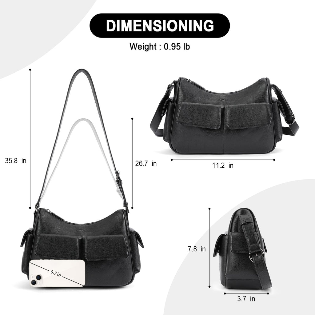 APHISON Shoulder Bag for Women, Vegan Leather Crossbody Purses, Black APHISON