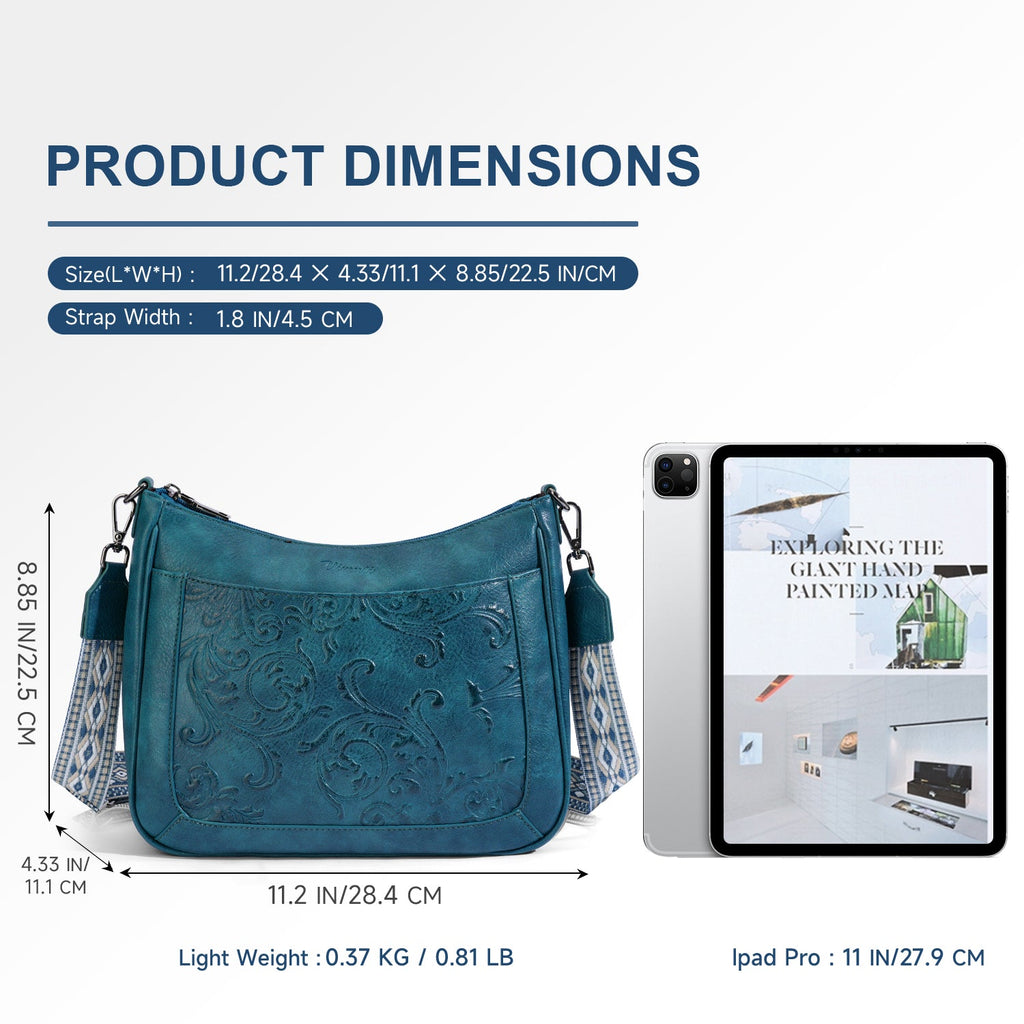 Embossed Flower Crossbody Bags for Women, Peacock Blue APHISON