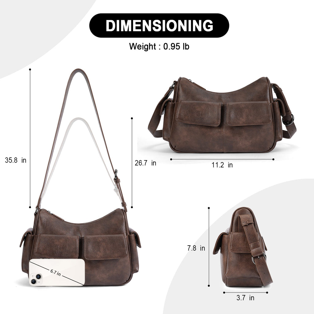 APHISON Shoulder Bag for Women, Vegan Leather Crossbody Purses, Coffee APHISON