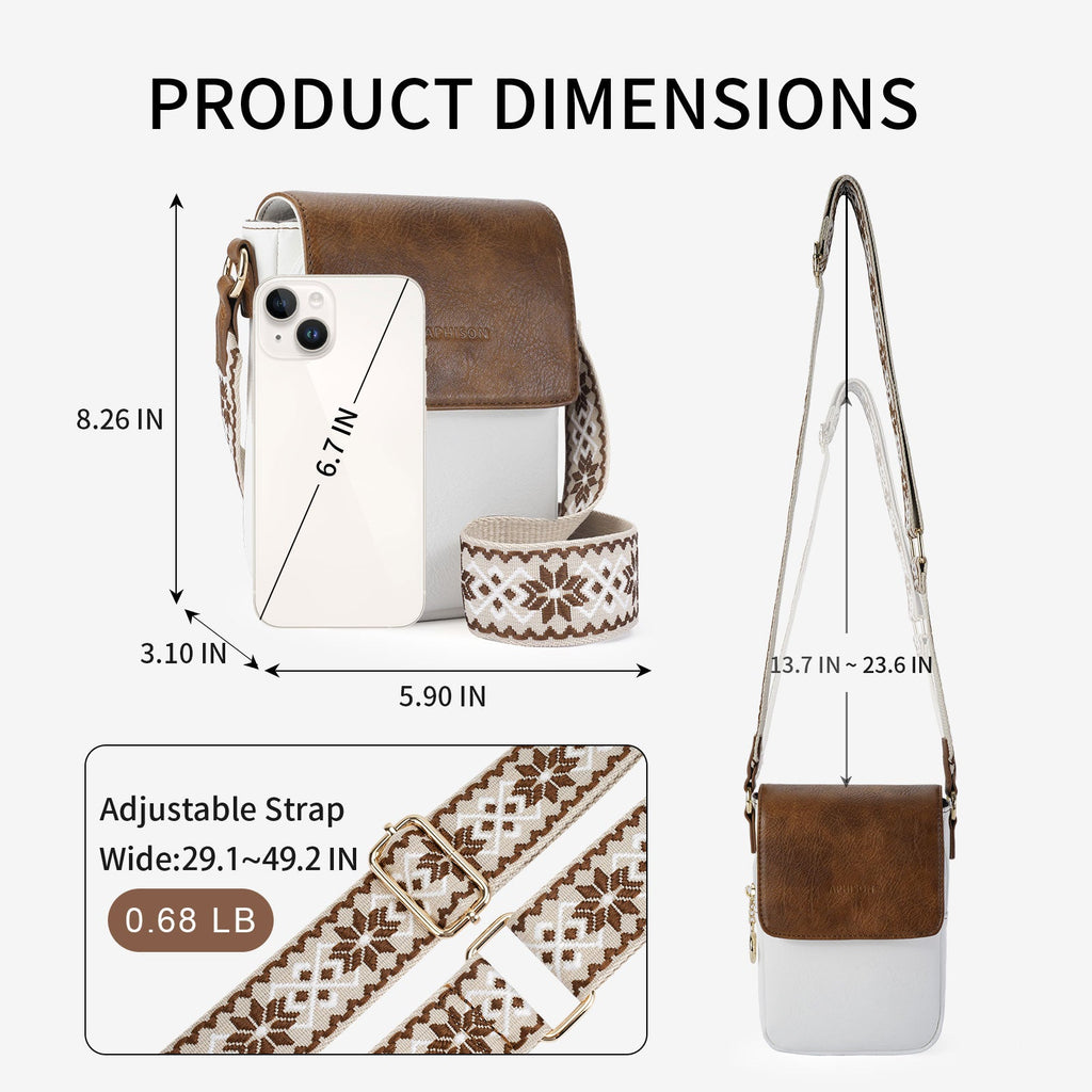 APHISON Small Crossbody Bags, Cell Phone Purse, White Plus Brown APHISON
