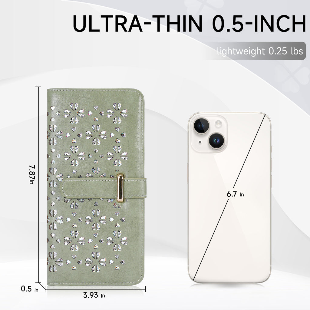 Wallet for Women Ultra Slim Thin Leather Slim Thin RFID Blocking Credit Card Wallet RFID Blocking Bifold Clutch Long Ladies Wallets Gift(Green)（复制） APHISON