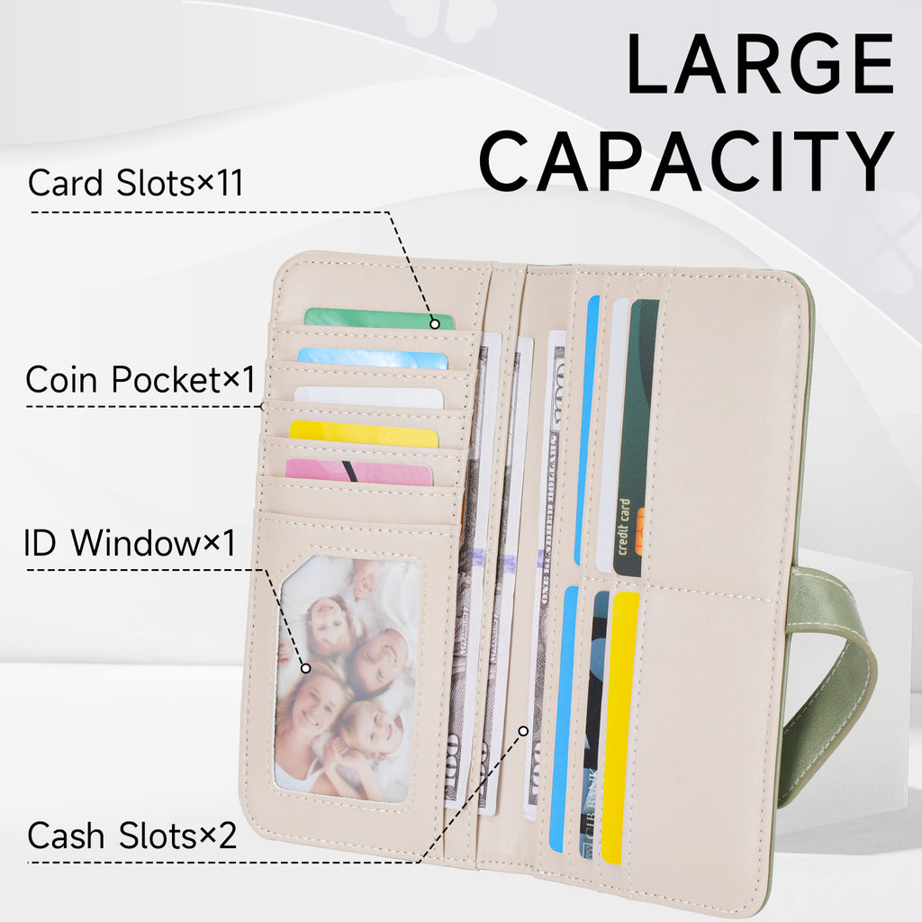 Wallet for Women Ultra Slim Thin Leather Slim Thin RFID Blocking Credit Card Wallet RFID Blocking Bifold Clutch Long Ladies Wallets Gift(Green)（复制） APHISON