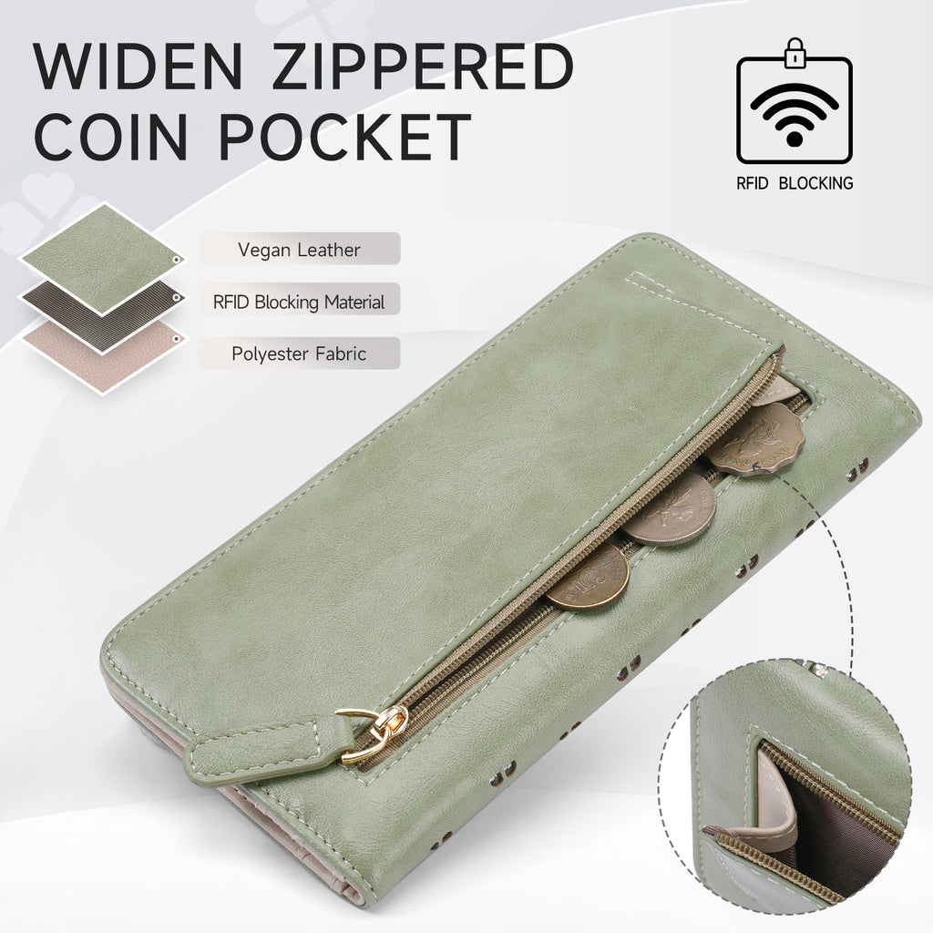 Wallet for Women Ultra Slim Thin Leather Slim Thin RFID Blocking Credit Card Wallet RFID Blocking Bifold Clutch Long Ladies Wallets Gift(Green)（复制） APHISON