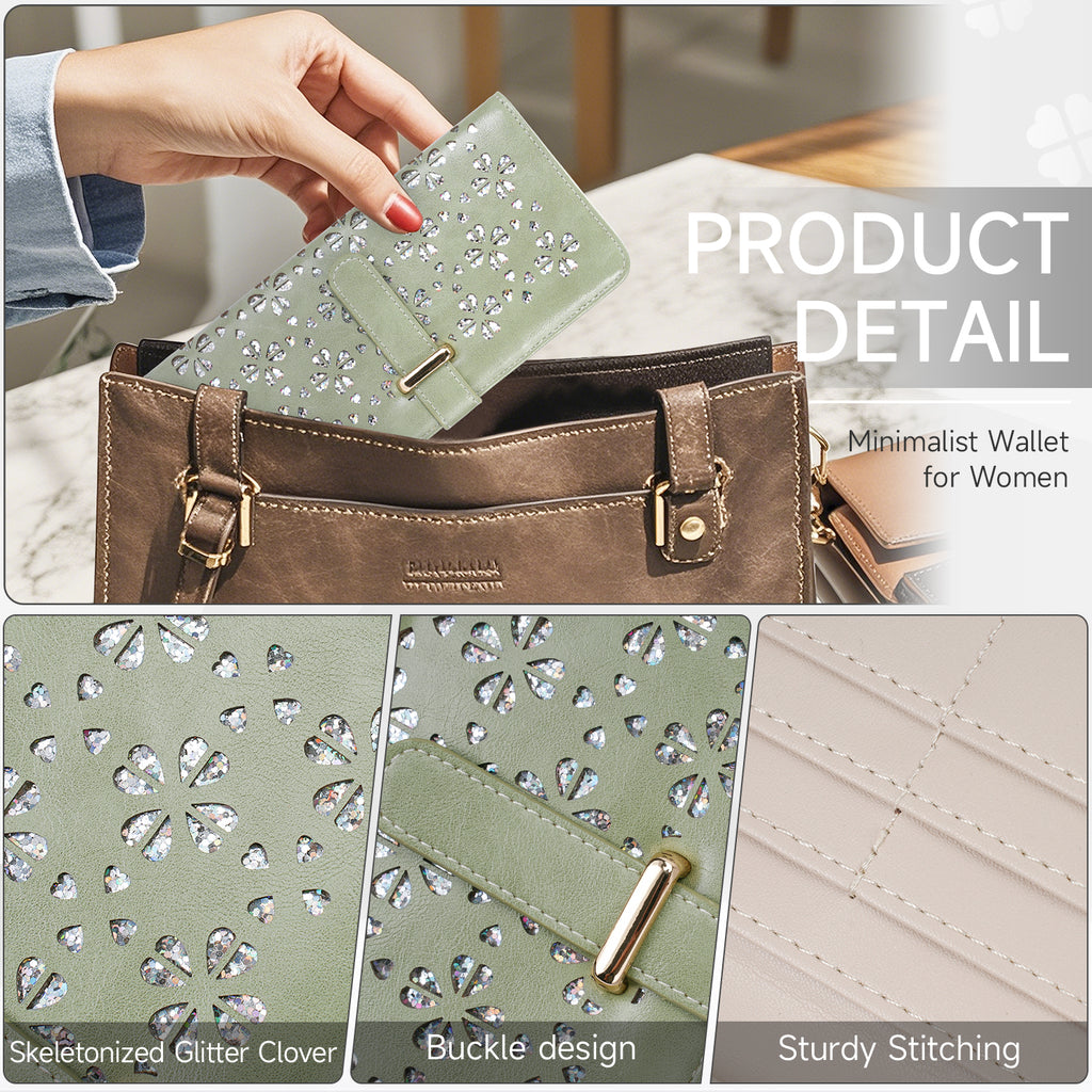 Wallet for Women Ultra Slim Thin Leather Slim Thin RFID Blocking Credit Card Wallet RFID Blocking Bifold Clutch Long Ladies Wallets Gift(Green)（复制） APHISON