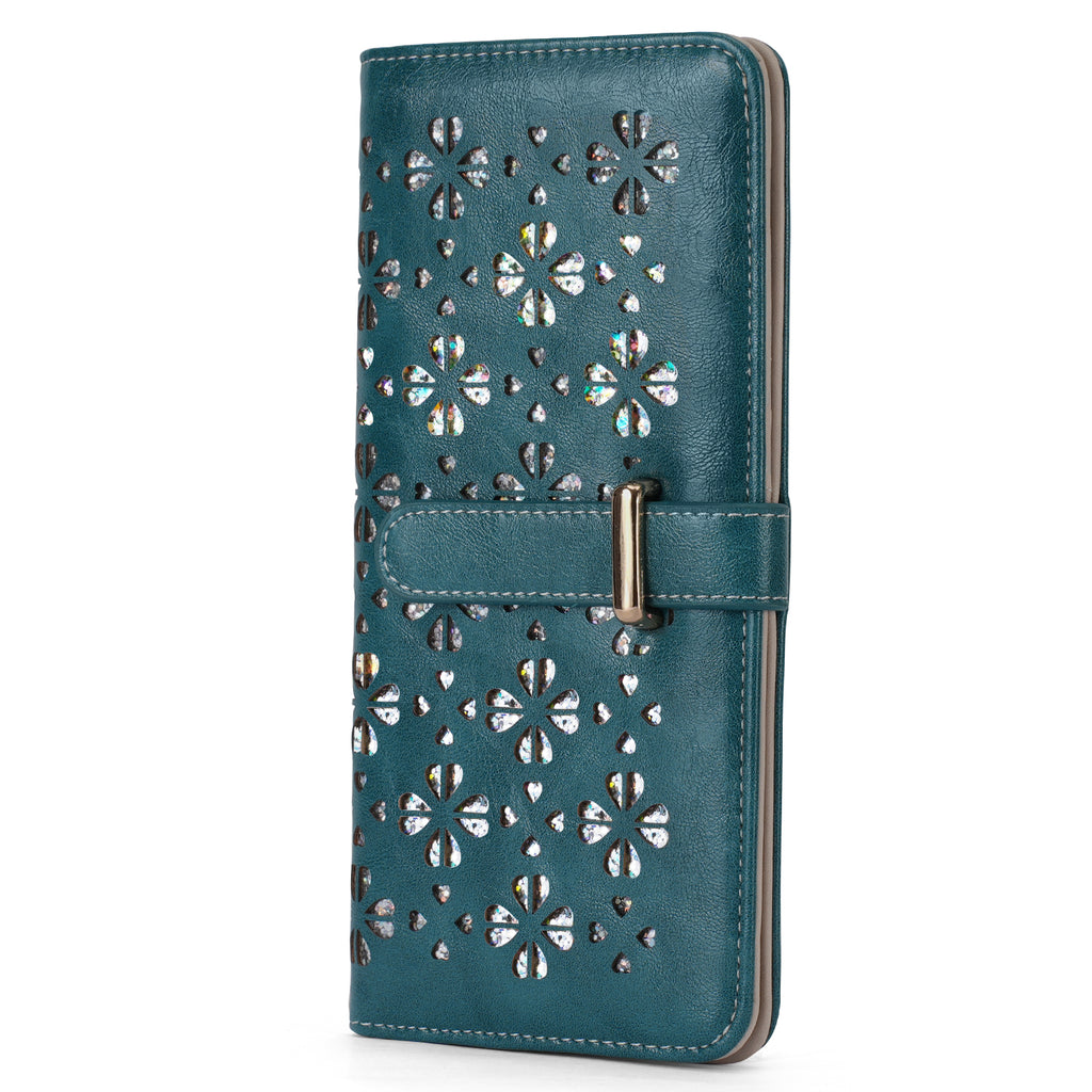 Wallet for Women Ultra Slim Thin Leather Slim Thin RFID Blocking Credit Card Wallet RFID Blocking Bifold Clutch Long Ladies Wallets Gift(PEACOCK-BLUE) APHISON