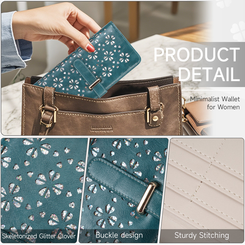 Wallet for Women Ultra Slim Thin Leather Slim Thin RFID Blocking Credit Card Wallet RFID Blocking Bifold Clutch Long Ladies Wallets Gift(PEACOCK-BLUE) APHISON