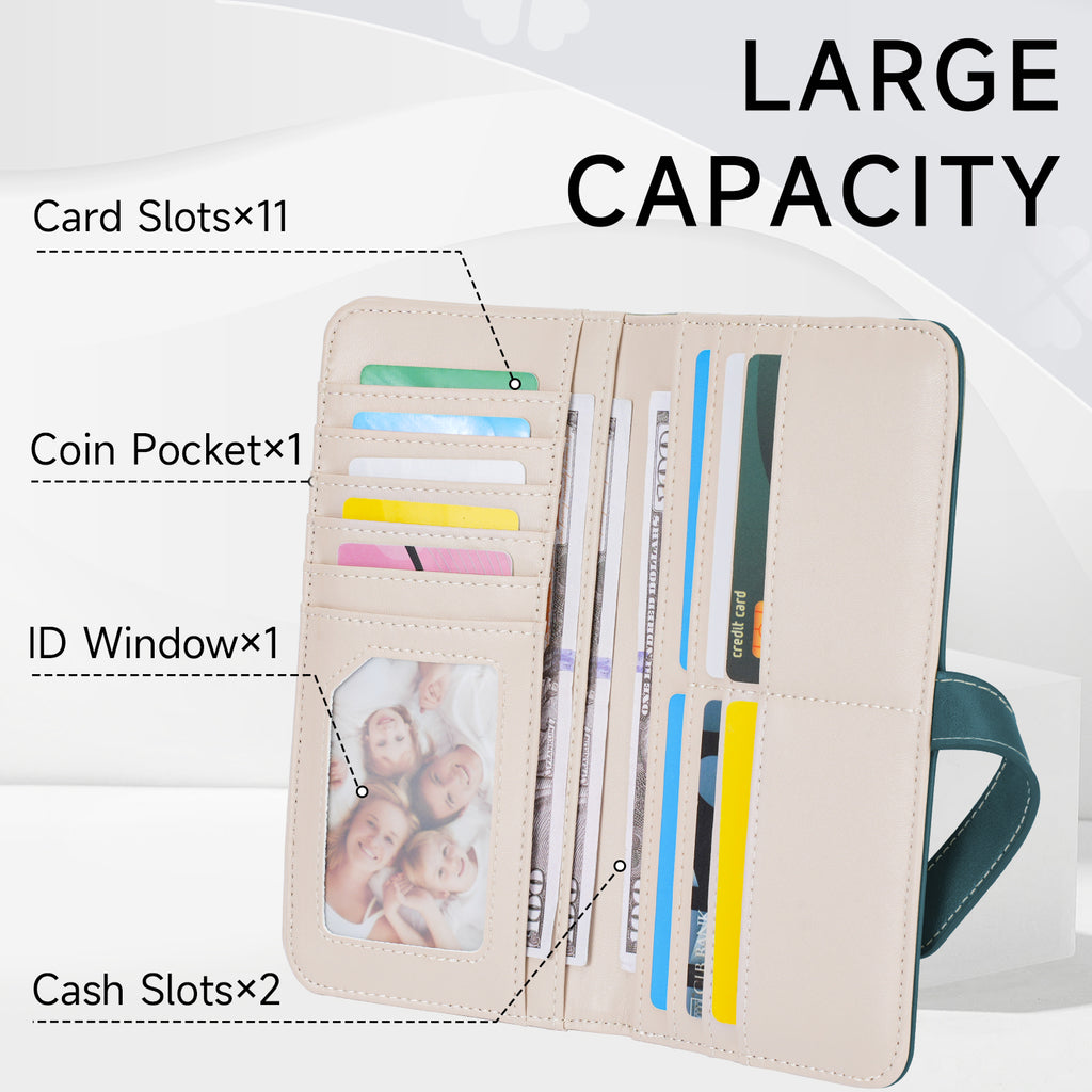 Wallet for Women Ultra Slim Thin Leather Slim Thin RFID Blocking Credit Card Wallet RFID Blocking Bifold Clutch Long Ladies Wallets Gift(PEACOCK-BLUE) APHISON