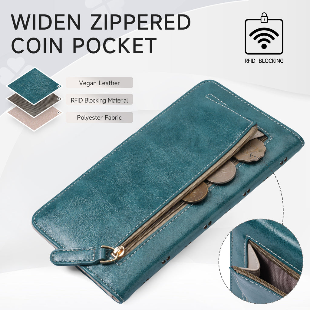 Wallet for Women Ultra Slim Thin Leather Slim Thin RFID Blocking Credit Card Wallet RFID Blocking Bifold Clutch Long Ladies Wallets Gift(PEACOCK-BLUE) APHISON