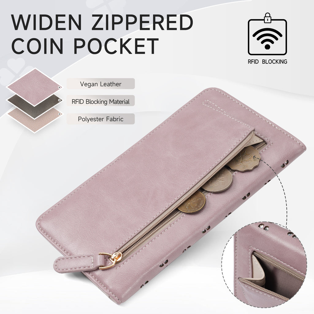 Wallet for Women Ultra Slim Thin Leather Slim Thin RFID Blocking Credit Card Wallet RFID Blocking Bifold Clutch Long Ladies Wallets Gift(PURPLE) APHISON