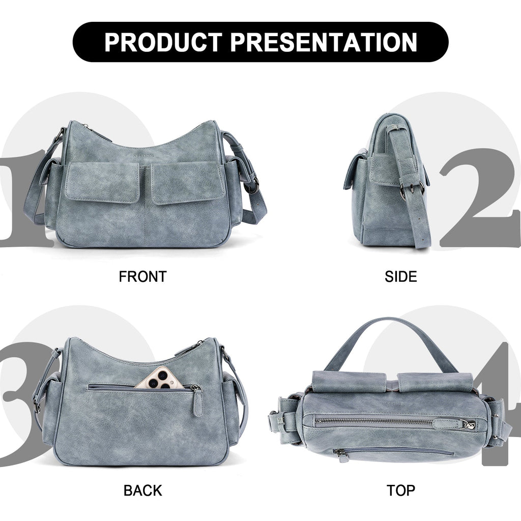 APHISON Shoulder Bag for Women, Vegan Leather Crossbody Purses, Blue APHISON