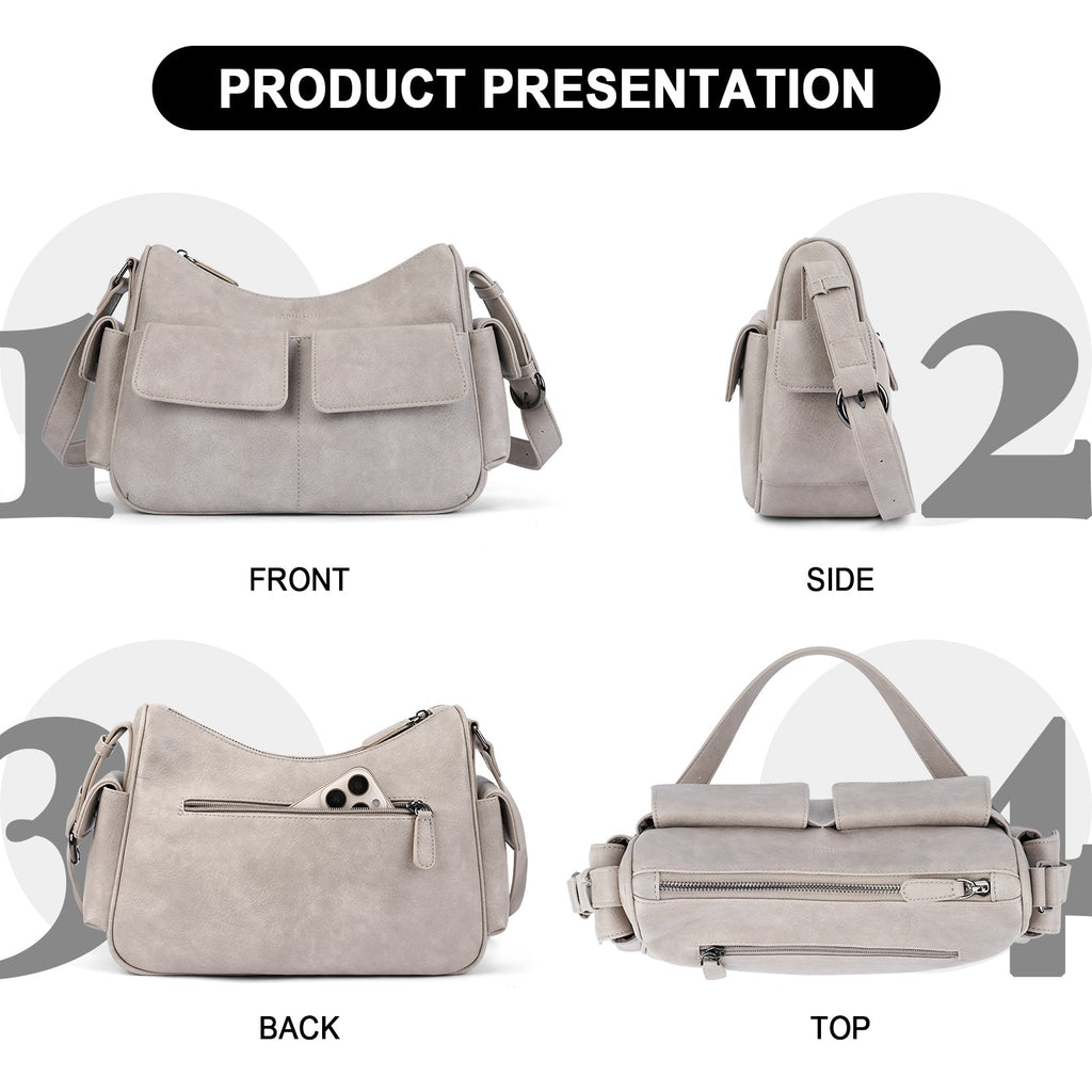 APHISON Shoulder Bag for Women, Vegan Leather Crossbody Purses, Gray APHISON