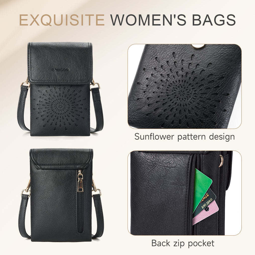 APHISON Sunflower Small Crossbody Bags, Cell Phone Purse, Black APHISON
