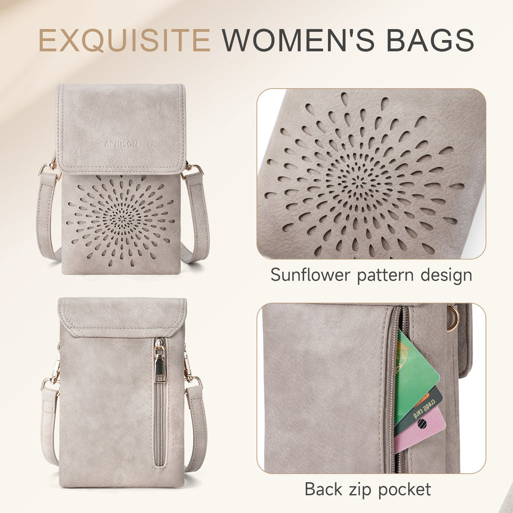 APHISON Sunflower Small Crossbody Bags, Cell Phone Purse, Gray APHISON