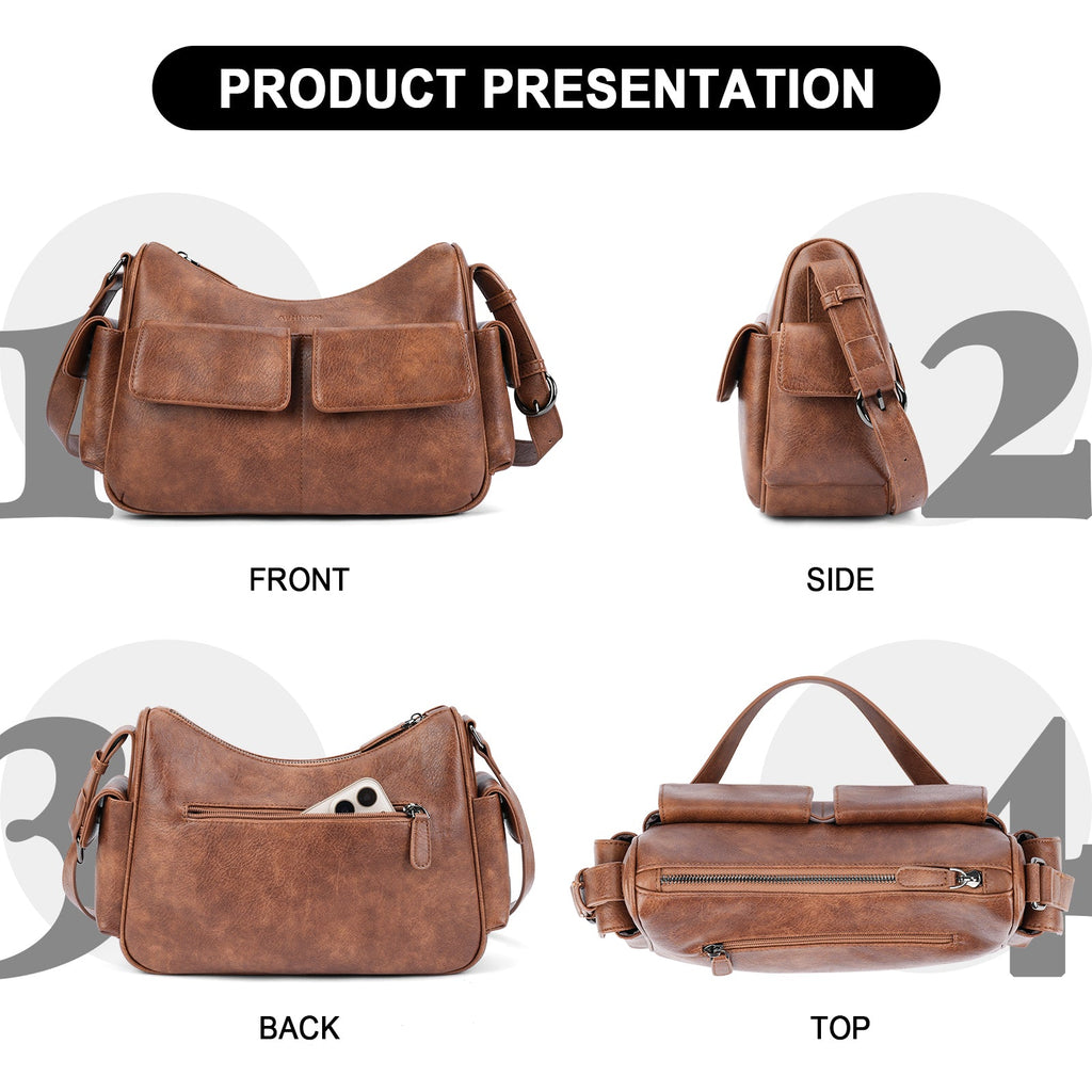 APHISON Shoulder Bag for Women, Vegan Leather Crossbody Purses, Brown APHISON