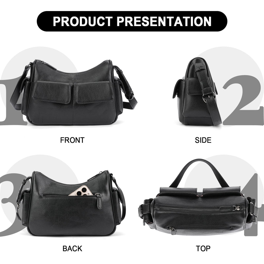 APHISON Shoulder Bag for Women, Vegan Leather Crossbody Purses, Black APHISON