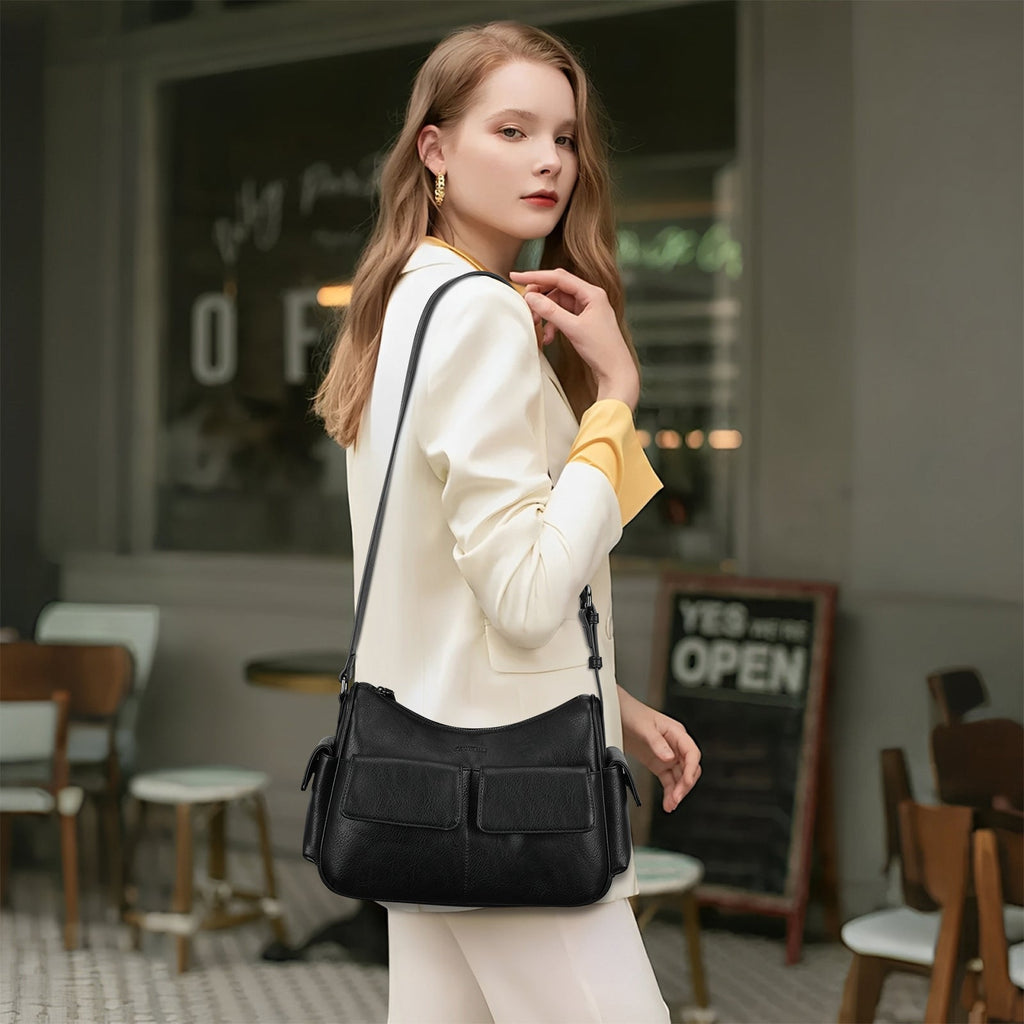 APHISON Shoulder Bag for Women, Vegan Leather Crossbody Purses, Black APHISON