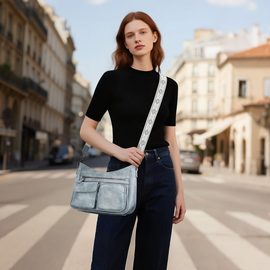 Crossbody Bags for Women Trendy with Multiple Pockets, Blue APHISON