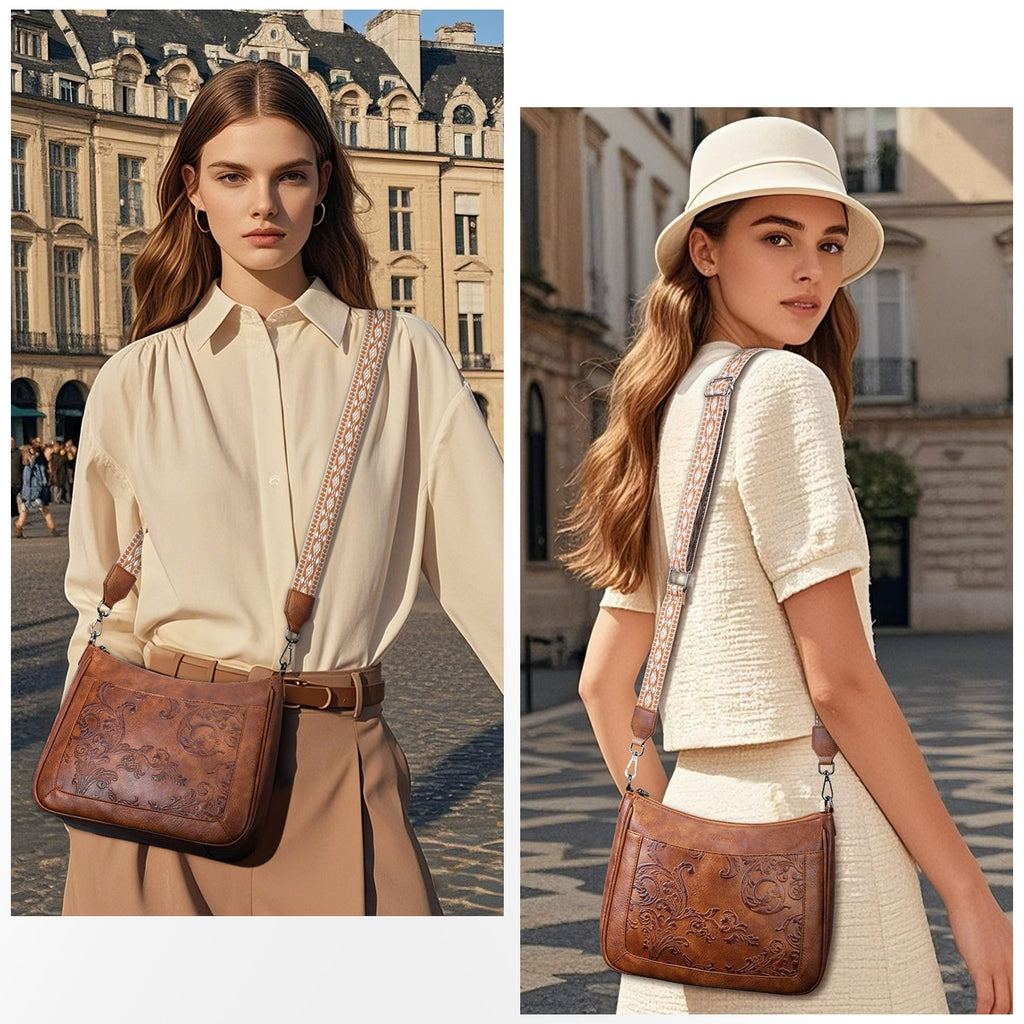 Embossed Flower Crossbody Bags for Women, Brown APHISON