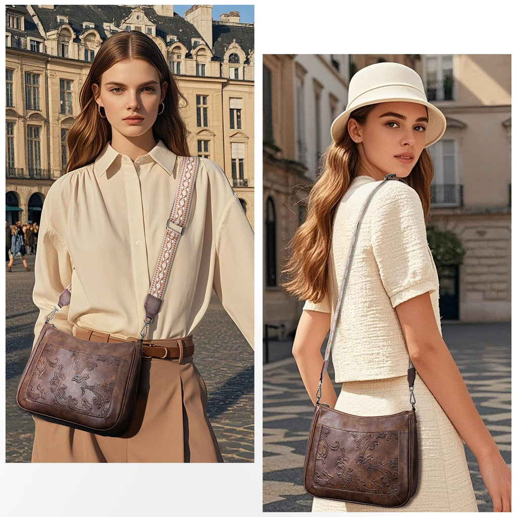 Embossed Flower Crossbody Bags for Women, Coffee APHISON
