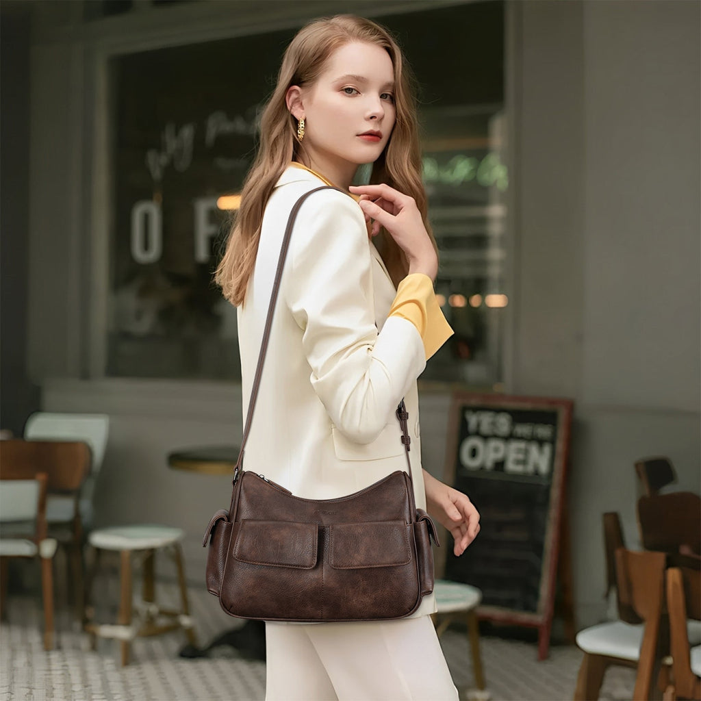 APHISON Shoulder Bag for Women, Vegan Leather Crossbody Purses, Coffee APHISON
