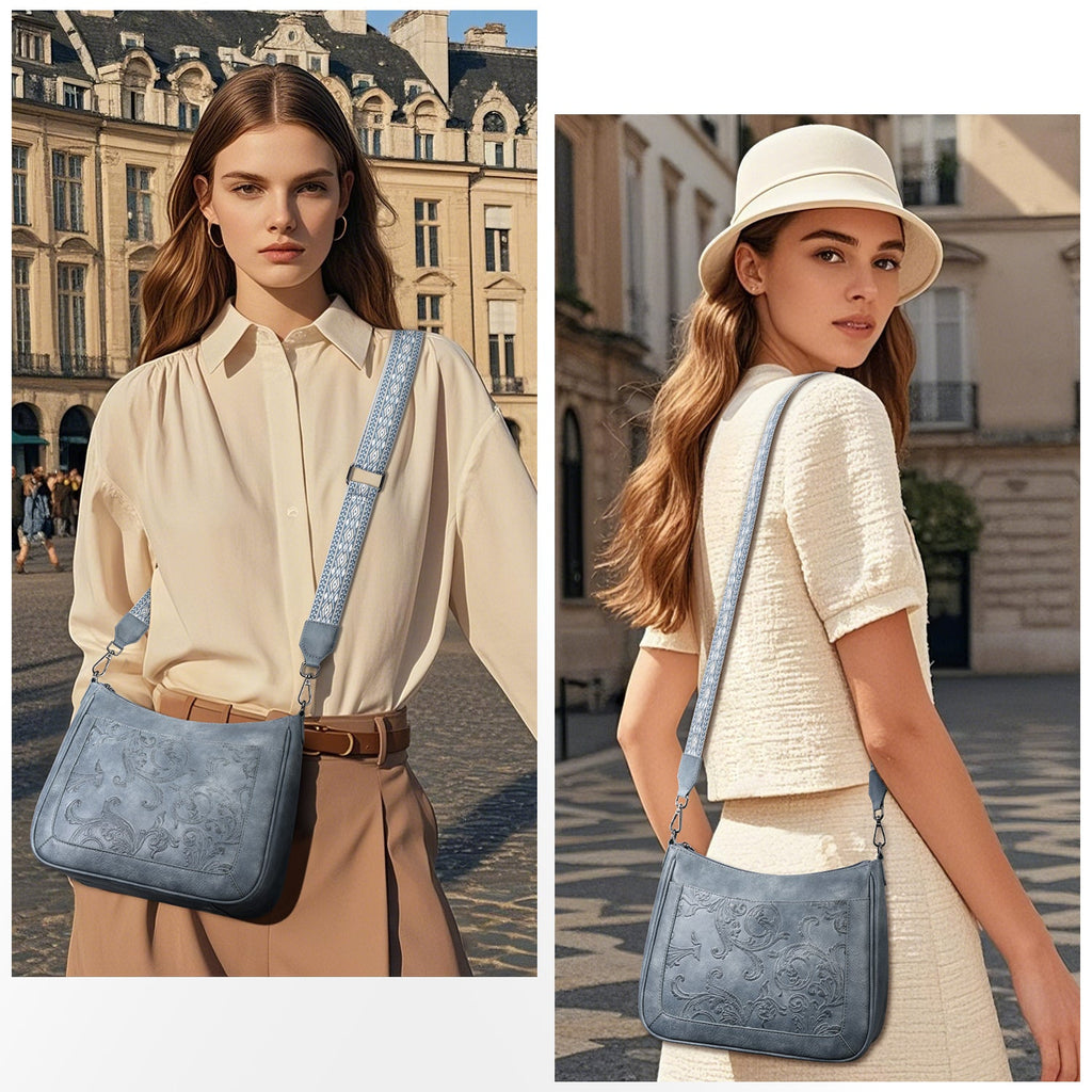 Embossed Flower Crossbody Bags for Women, Blue APHISON